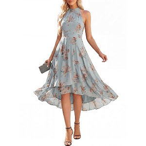 Ever-Pretty Womens Halter Chiffon Midi Cocktail Wedding