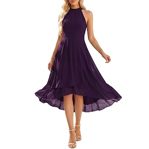 Ever-Pretty Womens Halter Chiffon Midi Cocktail Wedding