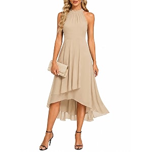 Ever-Pretty Womens Halter Chiffon Midi Cocktail Wedding