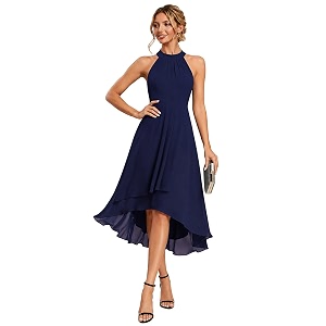 Ever-Pretty Womens Halter Chiffon Midi Cocktail Wedding
