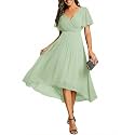 Ever-Pretty Women's Summer Chiffon Formal Wedding Guest Dresses Pleated V-Neck Short Sleeves Cocktail Dress 01923