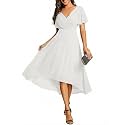 Ever-Pretty Women's Summer Chiffon Formal Wedding Guest Dresses Pleated V-Neck Short Sleeves Cocktail Dress 01923
