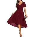 Ever-Pretty Women's Summer Chiffon Formal Wedding Guest Dresses Pleated V-Neck Short Sleeves Cocktail Dress 01923
