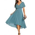 Ever-Pretty Women's Summer Chiffon Formal Wedding Guest Dresses Pleated V-Neck Short Sleeves Cocktail Dress 01923