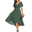 Ever-Pretty Women's Summer Chiffon Formal Wedding Guest Dresses Pleated V-Neck Short Sleeves Cocktail Dress 01923