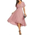 Ever-Pretty Women's Summer Chiffon Formal Wedding Guest Dresses Pleated V-Neck Short Sleeves Cocktail Dress 01923