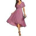 Ever-Pretty Women's Summer Chiffon Formal Wedding Guest Dresses Pleated V-Neck Short Sleeves Cocktail Dress 01923