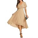 Ever-Pretty Women's Summer Chiffon Formal Wedding Guest Dresses Pleated V-Neck Short Sleeves Cocktail Dress 01923