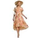 Ever-Pretty Women's Summer Chiffon Formal Wedding Guest Dresses Pleated V-Neck Short Sleeves Cocktail Dress 01923