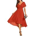 Ever-Pretty Women's Summer Chiffon Formal Wedding Guest Dresses Pleated V-Neck Short Sleeves Cocktail Dress 01923