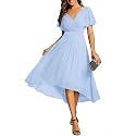 Ever-Pretty Women's Summer Chiffon Formal Wedding Guest Dresses Pleated V-Neck Short Sleeves Cocktail Dress 01923