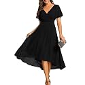 Ever-Pretty Women's Summer Chiffon Formal Wedding Guest Dresses Pleated V-Neck Short Sleeves Cocktail Dress 01923