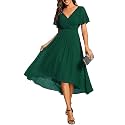 Ever-Pretty Women's Summer Chiffon Formal Wedding Guest Dresses Pleated V-Neck Short Sleeves Cocktail Dress 01923
