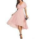 Ever-Pretty Women's Summer Chiffon Formal Wedding Guest Dresses Pleated V-Neck Short Sleeves Cocktail Dress 01923