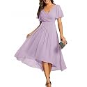 Ever-Pretty Women's Summer Chiffon Formal Wedding Guest Dresses Pleated V-Neck Short Sleeves Cocktail Dress 01923