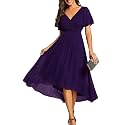 Ever-Pretty Women's Summer Chiffon Formal Wedding Guest Dresses Pleated V-Neck Short Sleeves Cocktail Dress 01923