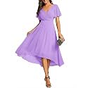 Ever-Pretty Women's Summer Chiffon Formal Wedding Guest Dresses Pleated V-Neck Short Sleeves Cocktail Dress 01923
