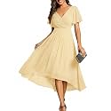 Ever-Pretty Women's Summer Chiffon Formal Wedding Guest Dresses Pleated V-Neck Short Sleeves Cocktail Dress 01923