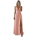 Ever-Pretty Women's Summer V-Neck Sleeveless Formal Wedding Guest Dress Side Slit Floor Length Bridesmaid Dresses Pink US18