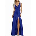 Ever-Pretty Women's Summer V-Neck Sleeveless Formal Wedding Guest Dress Side Slit Floor Length Bridesmaid Dresses Sapphire Blue US14