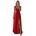 Ever-Pretty Women's Summer V-Neck Sleeveless Formal Wedding Guest Dress Side Slit Floor Length Bridesmaid Dresses Red US12