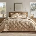 EverGrace Oversized Luxury Velvet Diamond Quilted Set, Queen, Beige Taupe