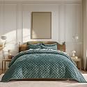 EverGrace Oversized Luxury Velvet Diamond Quilted Set, King, Dark Green