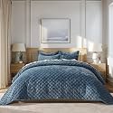 EverGrace Oversized Luxury Velvet Diamond Quilted Set, Queen, Stormy Blue