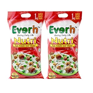 everin nutri-high protein soya chunks 1kg  nutriliciously delicious - easing daily life pack of 2