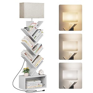 evermagin 6 tier tree bookshelf with light bookcase white