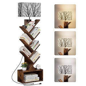 evermagin 6 tier tree bookshelf with light bookcase branch pattern