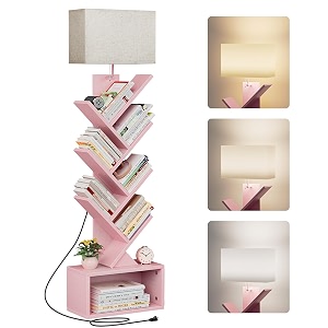 evermagin 6 tier tree bookshelf with light bookcase pink