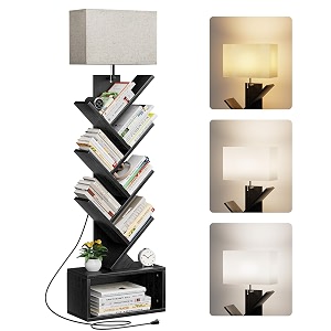 evermagin 6 tier tree bookshelf with light bookcase black