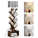 Evermagin 6 Tier Tree Bookshelf with Light, Bookcase, Branch Pattern