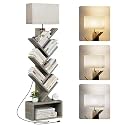 Evermagin 6 Tier Tree Bookshelf with Light, Bookcase, Gray