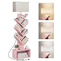 Evermagin 6 Tier Tree Bookshelf with Light, Bookcase, Pink