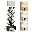 Evermagin 6 Tier Tree Bookshelf with Light, Bookcase, Black