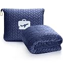 EverSnug Travel Blanket &amp; Pillow 68x42 - Premium Ultra-Soft Microfleece 2 in 1 Compact &amp; Packable Flight Blanket with Soft Bag Pillowcase, Hand Luggage Sleeve and Backpack Clip (Navy Blue)