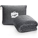 EverSnug Travel Blanket & Pillow 68x42 - Premium Ultra-Soft Microfleece 2 in 1 Compact & Packable Flight Blanket with Soft Bag Pillowcase, Hand Luggage Sleeve and Backpack Clip (Grey)