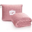 EverSnug Travel Blanket &amp; Pillow 68x42 - Premium Ultra-Soft Microfleece 2 in 1 Compact &amp; Packable Flight Blanket with Soft Bag Pillowcase, Hand Luggage Sleeve and Backpack Clip (Light Pink)