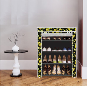 everstep 4 shelf foldable collapsible shoerack plastic shoe rack 26-black daisy floral 4 shelves diydo-it-yourself