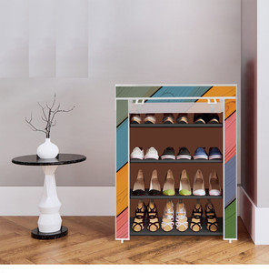 everstep 4 shelf foldable collapsible shoerack plastic shoe stand 16-colorful wood print 4 shelves diydo-it-yourself