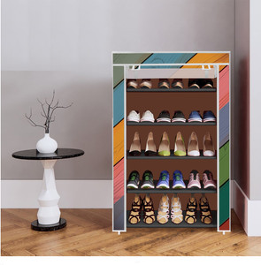 everstep 5 shelf foldable collapsible shoerack plastic shoe stand 16_colorful wood print 5 shelves diydo-it-yourself