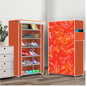 everstep 6 shelf foldable collapsible shoerack plastic shoe rack 29  school pattern orange 6 shelves diydo-it-yourself