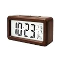 Digitak Battery Operated Wooden Led Digital Alarm Clock, Smart Sensor Night Light with Snooze, Date, Temperature, 12/24Hr Switchable, Easy to Use for Bedrooms (Wood)