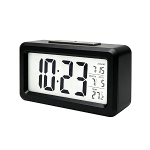 everwood wooden digital alarm clocks for bedrooms with electronic led time display humidityamptemperature detect