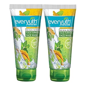 everyuth naturals anti acne anti marks tulsi turmeric face wash  tulsi amp turmeric  reduces pimples acne marks amp blemishes  100 soap-free  paraben-free  150g tube pack of 2