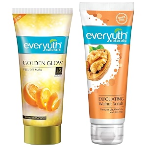 everyuth naturals exfoliating walnut scrub 100gm tube amp everyuth naturals advanced golden glow peel-off mask 90gm tube