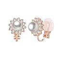 EVEVIC Pearl Clip On Earrings for Women, Austrian Crystal Halo