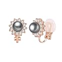 EVEVIC Pearl Clip On Earrings for Women, Austrian Crystal Halo